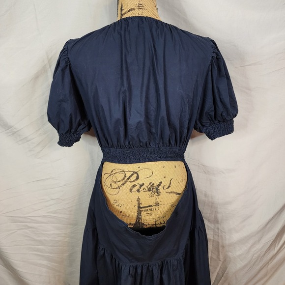 MOON RIVER Size Large Anthropologie Boho Chic Cottagecore Navy Tiered Maxi Dress - Picture 9 of 14